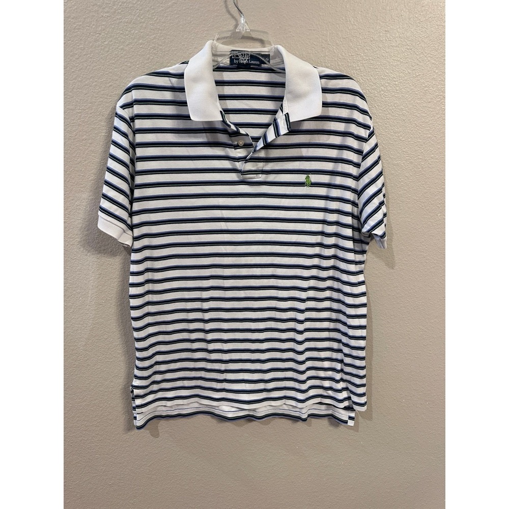 Polo by Ralph Lauren Striped Polo Shirt Mens Large Green Logo Short Sleeve